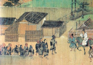 鎌倉時代の念仏者の代表的僧侶である一遍（写真中央。右向き）。『一遍聖絵』